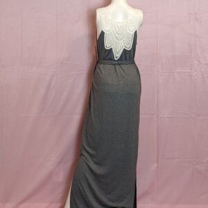 Merona Gray Belted Lace Back Scoop Neck Sleeveless Maxi Dress size Small